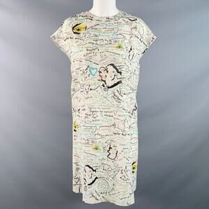 MAISON MARGIELA Size 2 White Multi Color Silk Graffiti Midi Box Dress